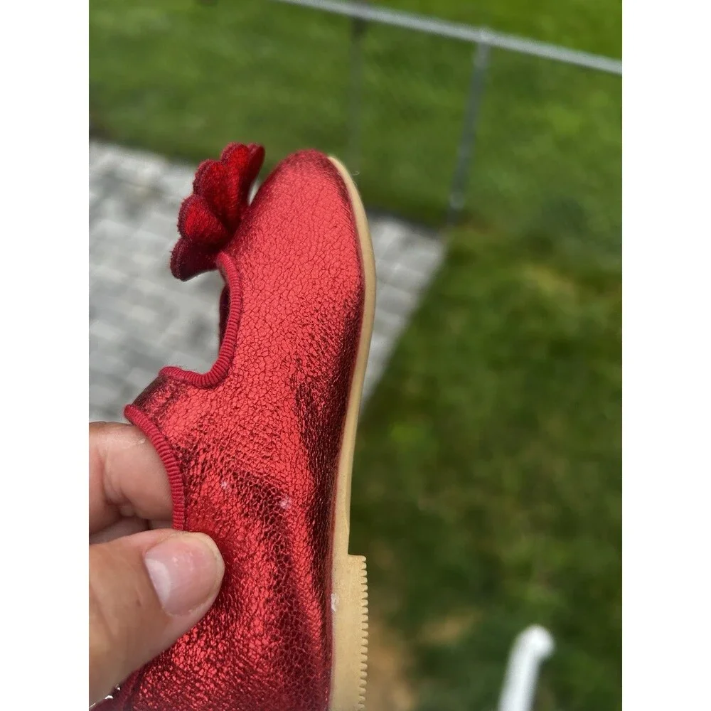 Cat & Jack Girls Size 6 Red Metallic Bow Mary Jane Flats